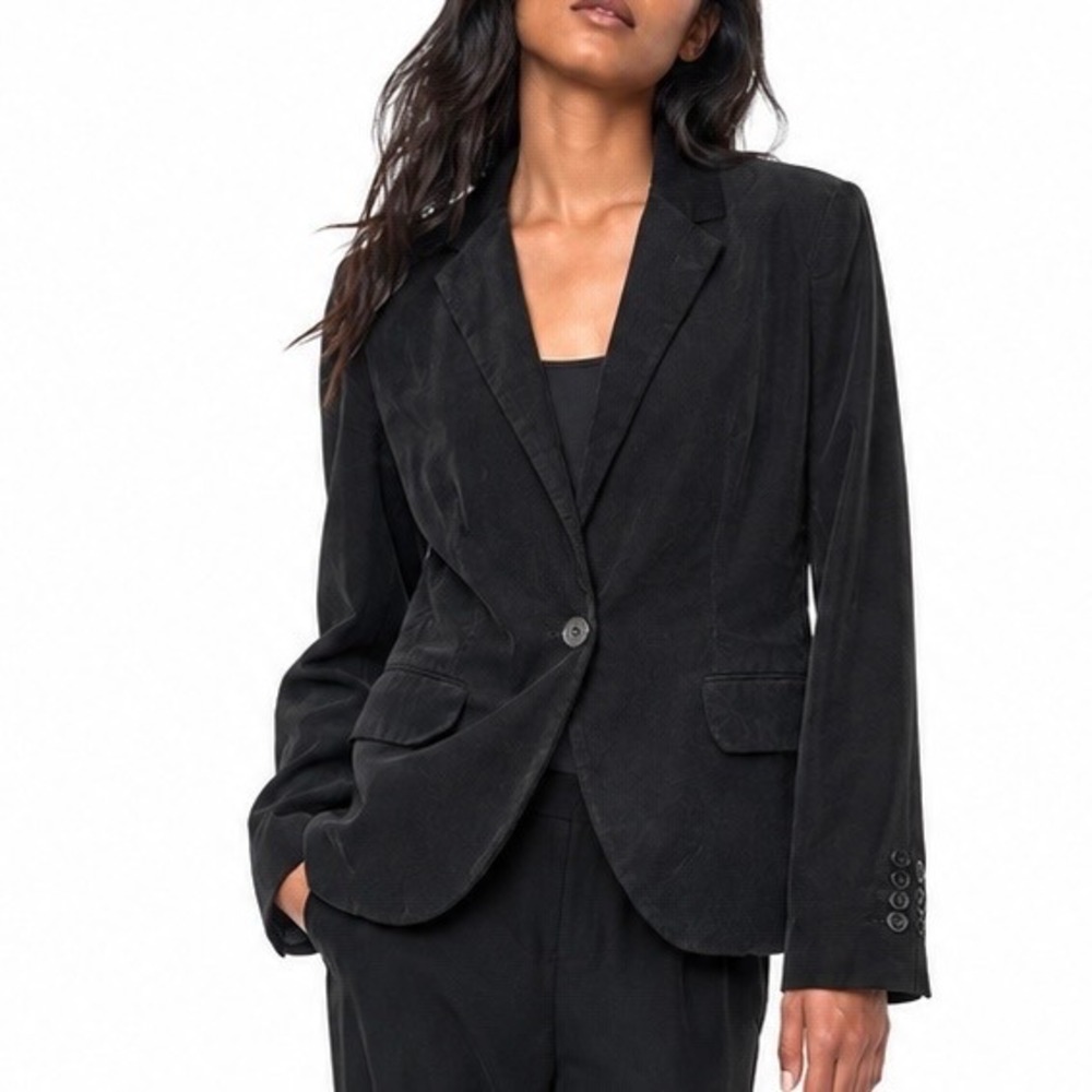 Zara Basic Womens Corduroy Blazer Jacket S Black Dark Academia Office Minimalist